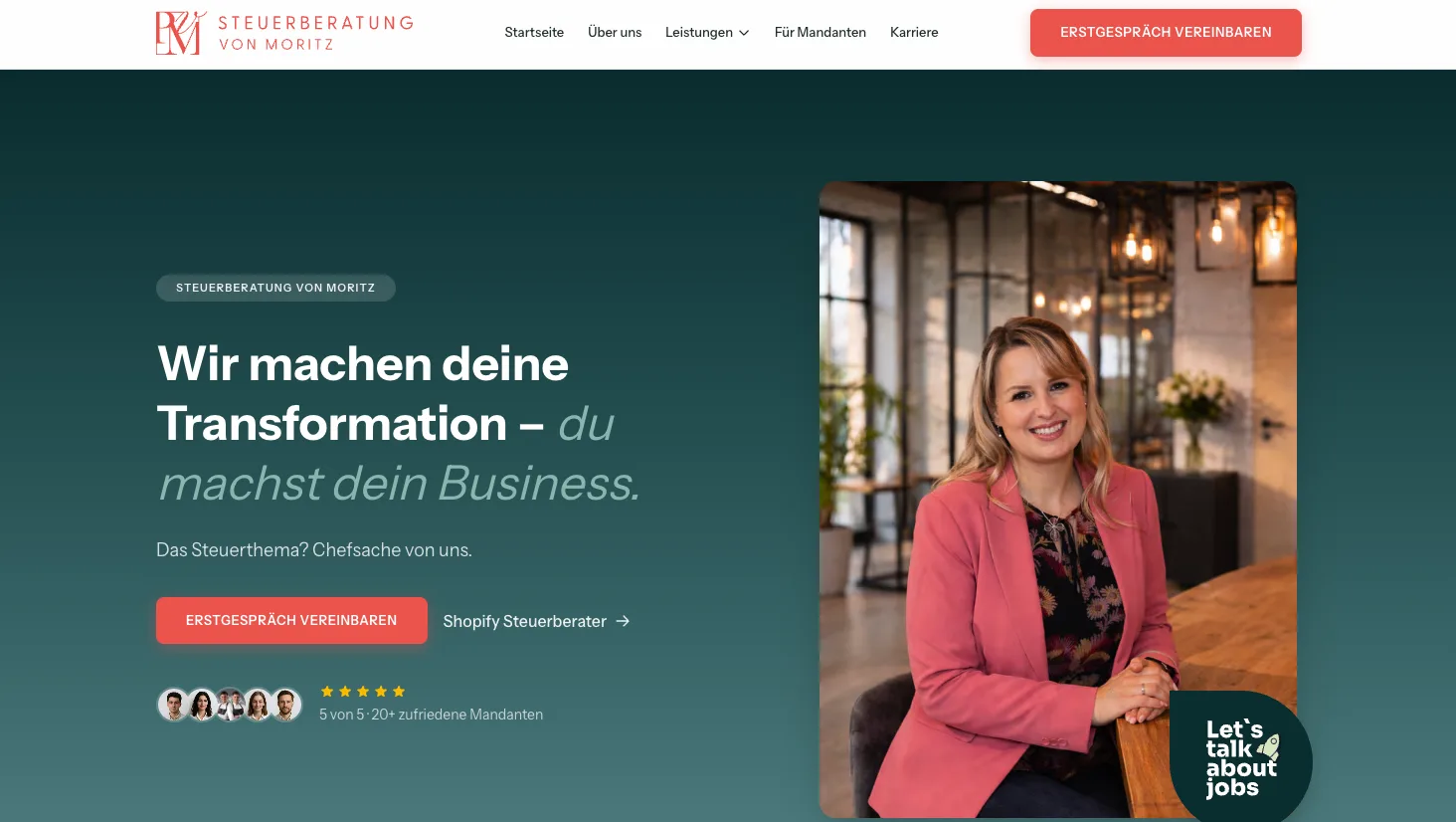 Startseite der Website von PVM Steuerberatung von Moritz